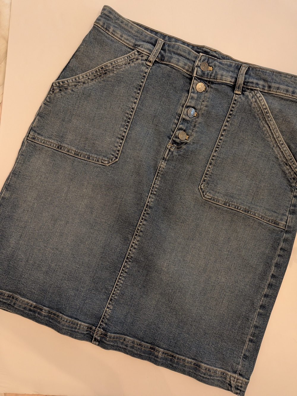 Chaps Blue Denim Button-Front A-Line Skirt